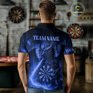 Blue Flaming Dragon Darts Jersey For Men Custom Polo & Quarter Zip Darts League Team Shirt TDM4557