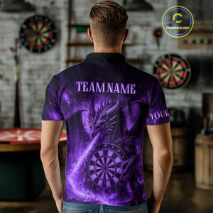Purple Flaming Dragon Darts Jersey For Men Custom Polo & Quarter Zip Darts League Team Shirt TDM4556
