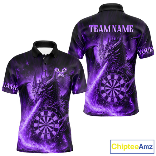 Purple Flaming Dragon Darts Jersey For Men Custom Polo & Quarter Zip Darts League Team Shirt TDM4556