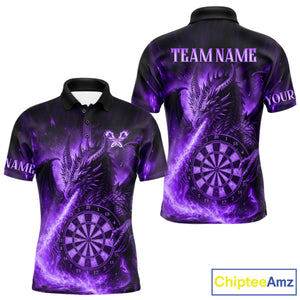 Purple Flaming Dragon Darts Jersey For Men Custom Polo & Quarter Zip Darts League Team Shirt TDM4556