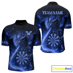 Blue Flaming Dragon Darts Jersey For Men Custom Polo & Quarter Zip Darts League Team Shirt TDM4557