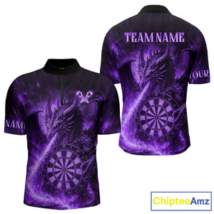 Purple Flaming Dragon Darts Jersey For Men Custom Polo & Quarter Zip Darts League Team Shirt TDM4556