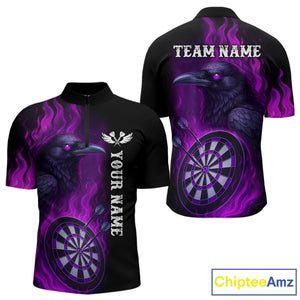 Black And Purple Flame Raven Darts Shirt For Men Custom Halloween Darts Team Jersey Outfit TDM4577