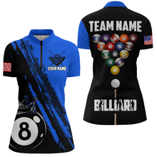 Load image into Gallery viewer, Personalized 8 Ball Pool Crown Billiard Jerseys Polo &amp; 1/4 Zip For Women, Billiard Team Shirts| Blue TDM2992