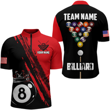 Load image into Gallery viewer, Personalized 8 Ball Pool Crown Billiard Jerseys Polo &amp; 1/4 Zip For Men, Billiard Team Shirts| Red TDM2990