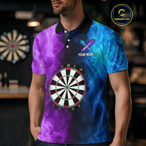 Blue And Purple Custom Fire Darts Shirt For Men, Personalized Darts Team Jersey Polo & 1/4 Zip TDM4207