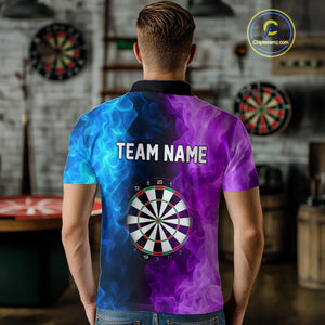 Blue And Purple Custom Fire Darts Shirt For Men, Personalized Darts Team Jersey Polo & 1/4 Zip TDM4207