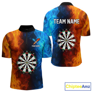 Blue And Orange Custom Fire Darts Shirt For Men, Personalized Darts Team Jersey Polo & 1/4 Zip TDM4206