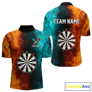 Orange And Turquoise Custom Fire Flame Darts Shirt For Men, Personalized Dart Team Jersey Outfit TDM4208