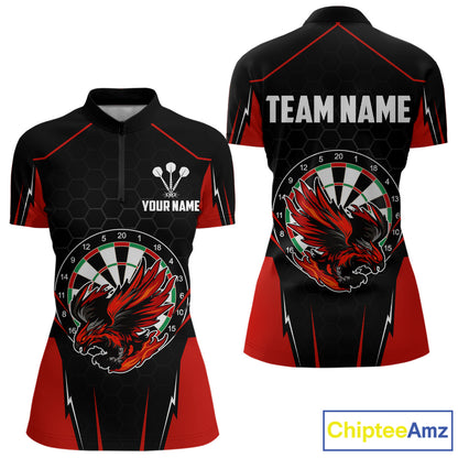 Custom Women's Darts Quarter-Zip Shirts Red & Black Eagle Dartboard For Darts Jersey NYN0769