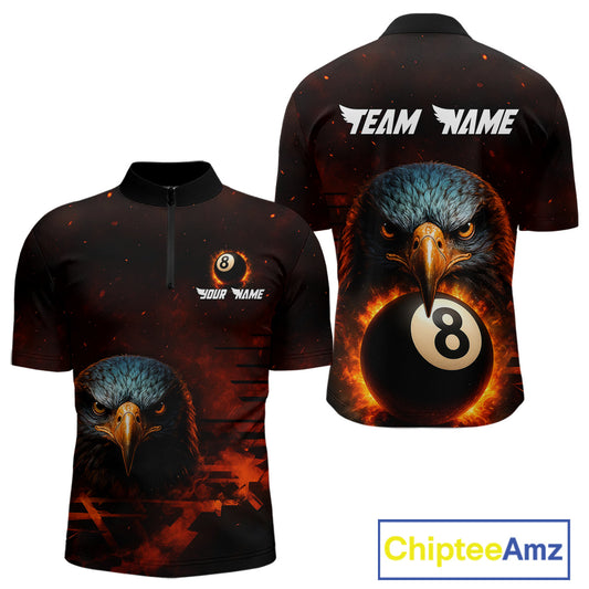Personalized Eagle 8 Ball Fire Billiard Shirts For Men, 8 Ball Pool Team Shirts, Billiard Jerseys TDM4066