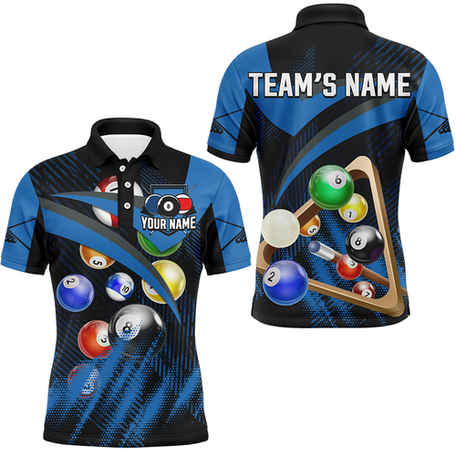 Personalized Billiard Ball Blue Version 3D Printed Polo Shirts For Men Custom Team Billiard Gifts TDM0202