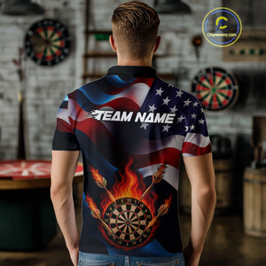 Personalized Flaming Dartboard American Flag Darts Shirt For Men Custom Patriotic Dart Team Jersey TDM4682