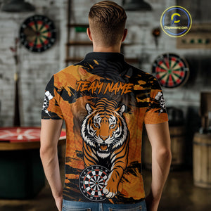 Personalized Black And Orange Tiger Darts Shirt For Men Custom Darts Jersey Team Polo & 1/4 Zip TDM4275
