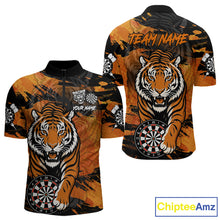 Load image into Gallery viewer, Personalized Black And Orange Tiger Darts Shirt For Men Custom Darts Jersey Team Polo &amp; 1/4 Zip TDM4275
