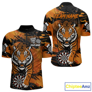 Personalized Black And Orange Tiger Darts Shirt For Men Custom Darts Jersey Team Polo & 1/4 Zip TDM4275