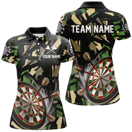 Customized 3D Darts Board Jungle Camo Women Darts Polo & Quarter-Zip Shirts, Camo Darts Jersey Shirts TDM1731