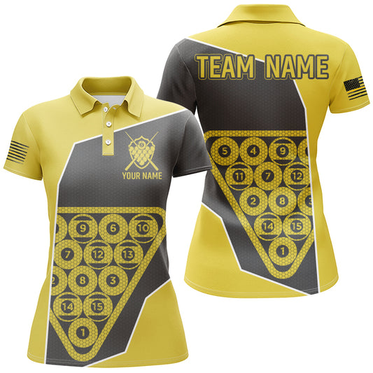 Personalized Black Yellow Billiard Jerseys Polo Shirts For Women, Custom Jerseys Billiards Apparel TDM0211
