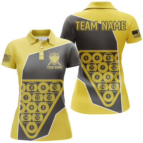 Personalized Black Yellow Billiard Jerseys Polo Shirts For Women, Custom Jerseys Billiards Apparel TDM0211