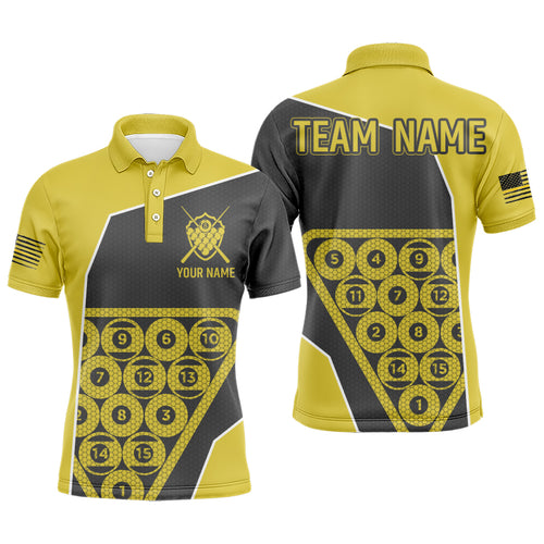 Personalized Black Yellow Billiard Jerseys Polo Shirts For Men, Custom Jerseys Billiards Apparel TDM0211