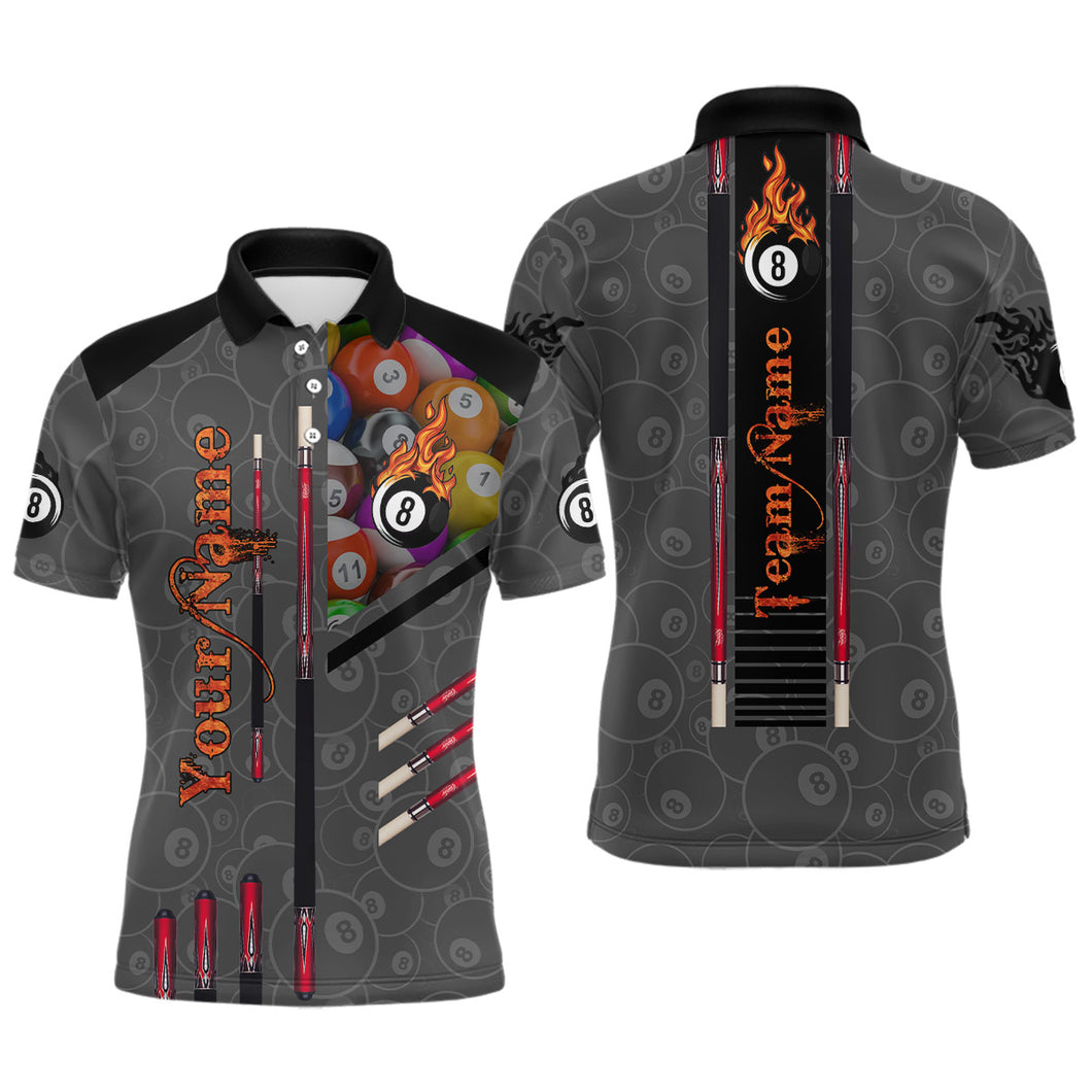 Personalized Billiard Cue 8 Ball Fire 3D Printed Polo Shirts For Men Custom Billiard Lover Gifts TDM0253