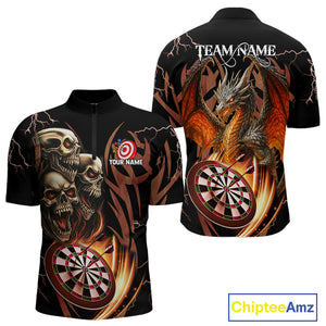 Personalized Skull & Dragon Darts Shirt For Men Custom Lightning Dartboard Team Jersey |Orange TDM4535