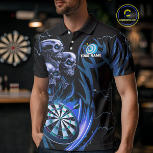 Personalized Skull & Dragon Darts Shirt For Men Custom Lightning Dartboard Team Jersey |Blue TDM4536