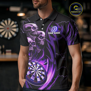 Personalized Skull & Dragon Darts Shirt For Men Custom Lightning Dartboard Team Jersey |Purple TDM4537