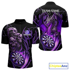 Personalized Skull & Dragon Darts Shirt For Men Custom Lightning Dartboard Team Jersey |Purple TDM4537