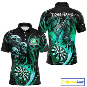 Personalized Skull & Dragon Darts Shirt For Men Custom Lightning Dartboard Team Jersey |Turquoise TDM4778