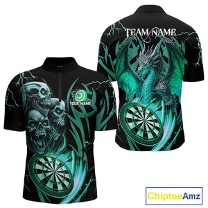 Personalized Skull & Dragon Darts Shirt For Men Custom Lightning Dartboard Team Jersey |Turquoise TDM4778