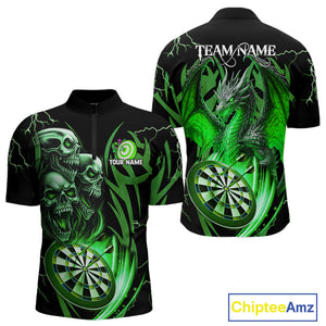 Personalized Skull & Dragon Darts Shirt For Men Custom Lightning Dartboard Team Jersey |Green TDM4779