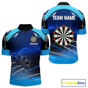 Personalized Blue Thunder Lightning Darts Jersey For Men Custom Darts Team Shirt Polo & 1/4 Zip TDM4721