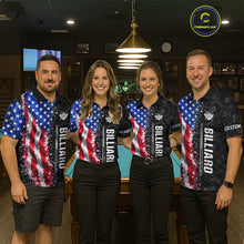 Load image into Gallery viewer, Grunge American Flag 8 Ball Pool Billiard Shirt For Men Custom Billiard Team Jersey Polo &amp; 1/4 Zip TDM5891