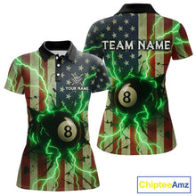 Load image into Gallery viewer, Green 8 Ball Lightning American Flag Billiard Shirt For Women Custom Patriotic Pool Team Jersey TDM5402