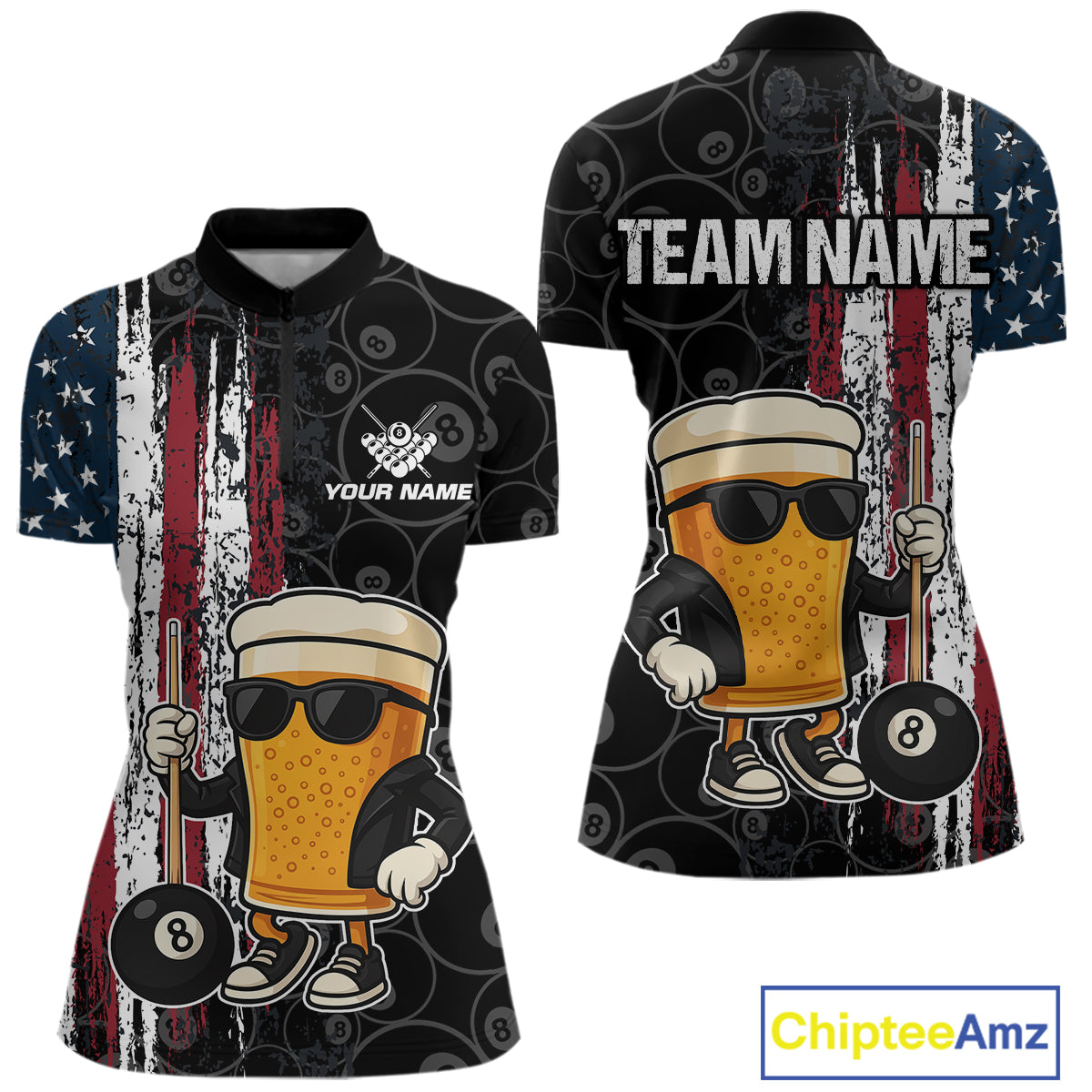 Vintage American Flag Funny Beer Billiard Shirt For Women Custom Patriotic 8 Ball Pool Team Jersey TDM5426