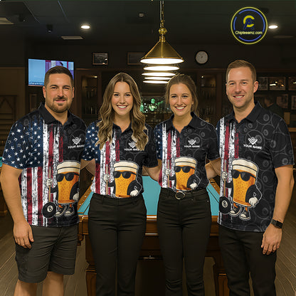 Vintage American Flag Funny Beer Billiard Shirt For Men Custom Patriotic 8 Ball Pool Team Jersey TDM5426