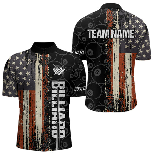 Vintage American Flag 8 Ball Pool Billiard Shirt For Men Custom Patriotic Billiard Team Jersey TDM5429