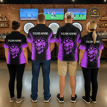Black And Purple Custom Skull Darts Shirt For Women, Darts Jersey Pocket Option TDM5440
