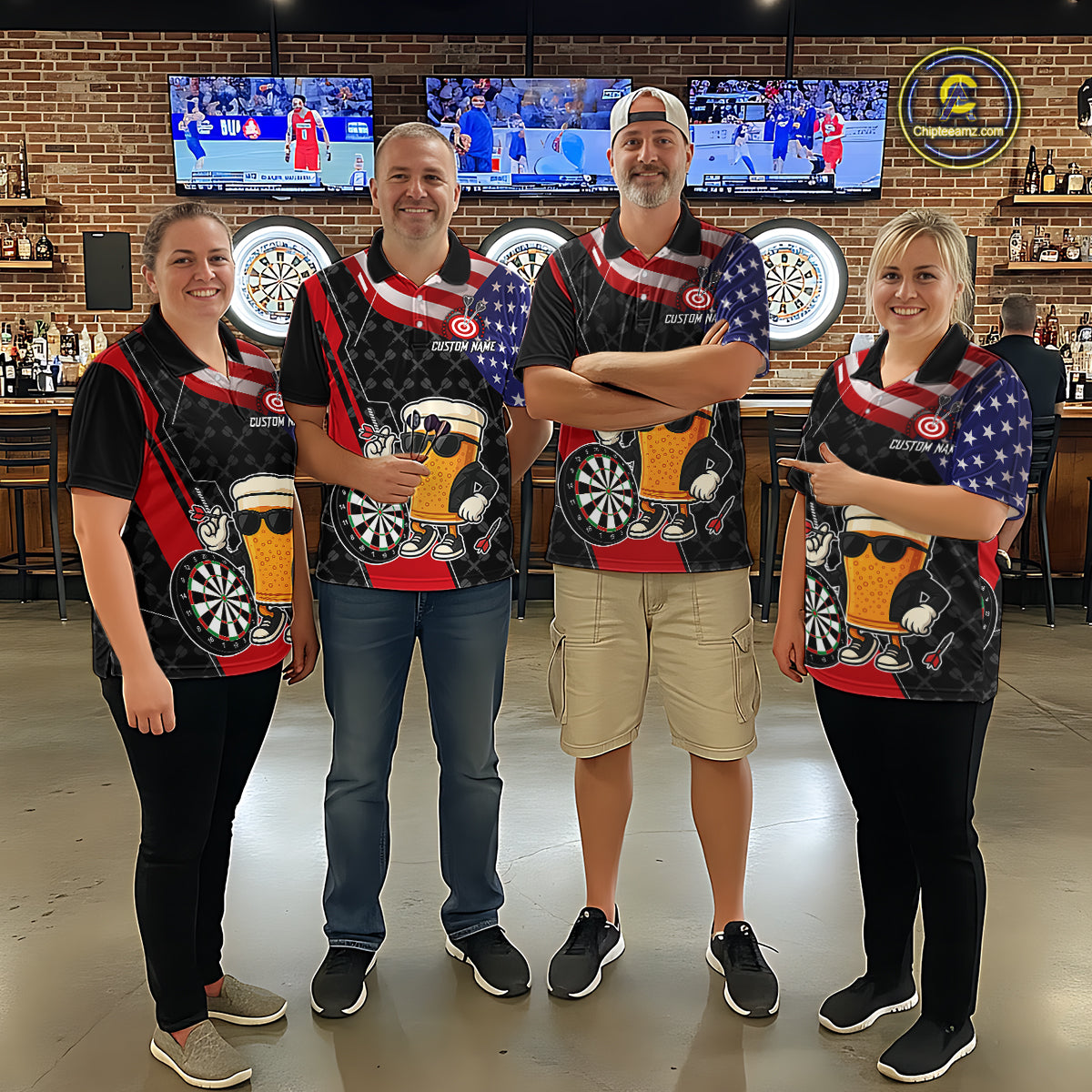 Funny Beer American Flag Darts Shirt For Men Custom Patriotic Darts Team Jersey Polo & 1/4 Zip TDM6062