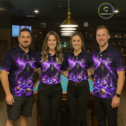 Purple Flaming Grim Reaper Billiard Shirt For Men Custom Pool Team Jersey Polo & Quarter Zip Shirt TDM5739