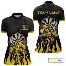 Load image into Gallery viewer, Black and yellow funny bee darts team jersey quarter zip shirt for women featuring vibrant bee artwork, premium custom darts apparel.