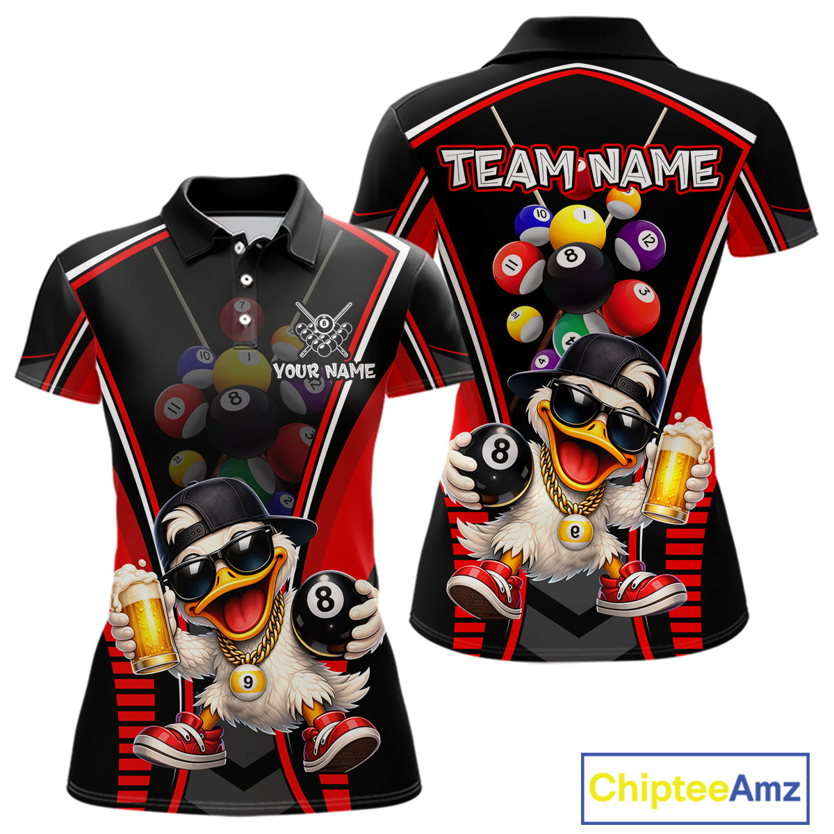 Funny Duck 8 Ball Pool Billiard Shirt For Women Custom Billiard Team Jersey Polo & 1/4 Zip TDM6101