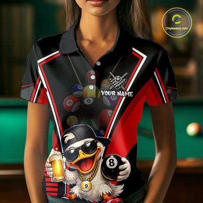 Funny Duck 8 Ball Pool Billiard Shirt For Women Custom Billiard Team Jersey Polo & 1/4 Zip TDM6101