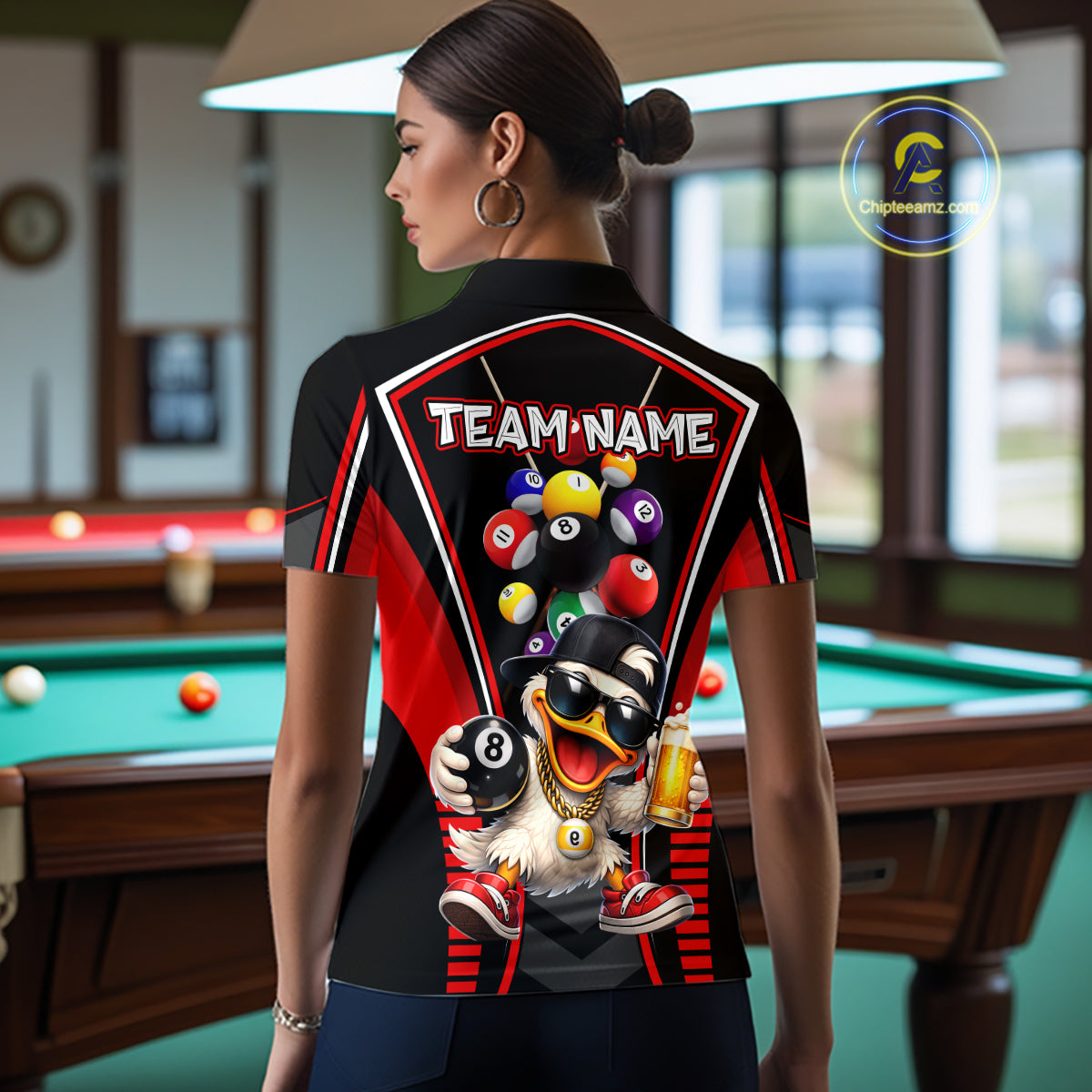 Funny Duck 8 Ball Pool Billiard Shirt For Women Custom Billiard Team Jersey Polo & 1/4 Zip TDM6101