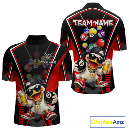 Funny Duck 8 Ball Pool Billiard Shirt For Men Custom Billiard Team Jersey Polo & 1/4 Zip TDM6101