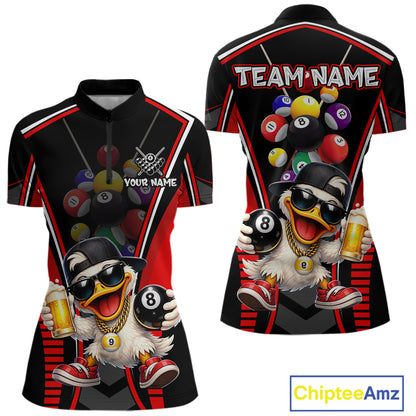 Funny Duck 8 Ball Pool Billiard Shirt For Women Custom Billiard Team Jersey Polo & 1/4 Zip TDM6101