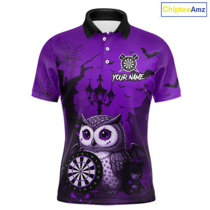 Personalized Purple Funny Owl Halloween Darts Shirt For Men Custom Pumpkin Darts Team Jersey TDM7264