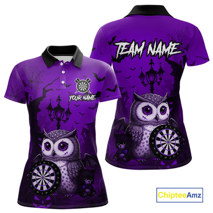 Personalized Purple Funny Owl Halloween Darts Shirt For Women Custom Pumpkin Darts Team Jersey TDM7264