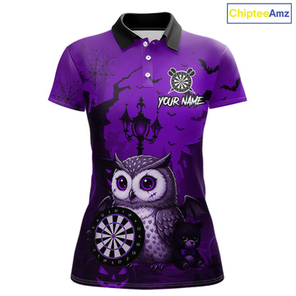 Personalized Purple Funny Owl Halloween Darts Shirt For Women Custom Pumpkin Darts Team Jersey TDM7264